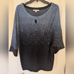 Glittery black and blue tunic with keyhole and 3/4 sleeves size XL